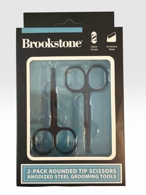 Brookstone Black Rounded Tip Steel Grooming Scissors - 2 Pack